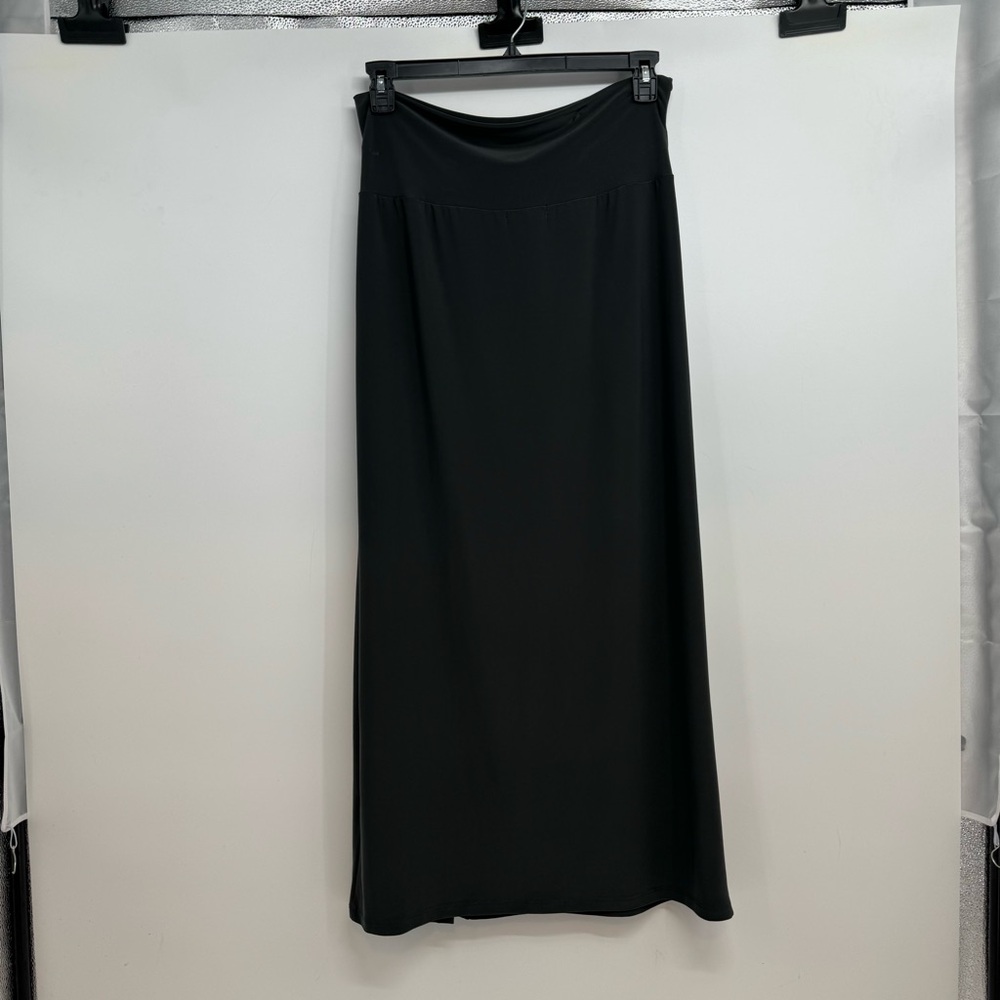 Sun Kim Long Skirt Size L Gray High Waist Slim Snap Slit Jersey